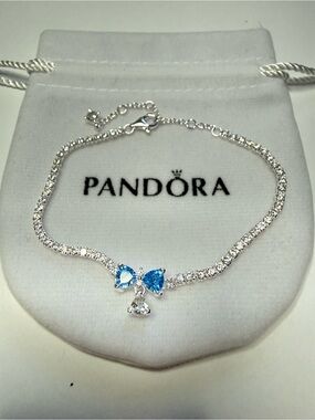PANDORA Tennis bracelet  Bridgerton Blue Bow 7.7 inch